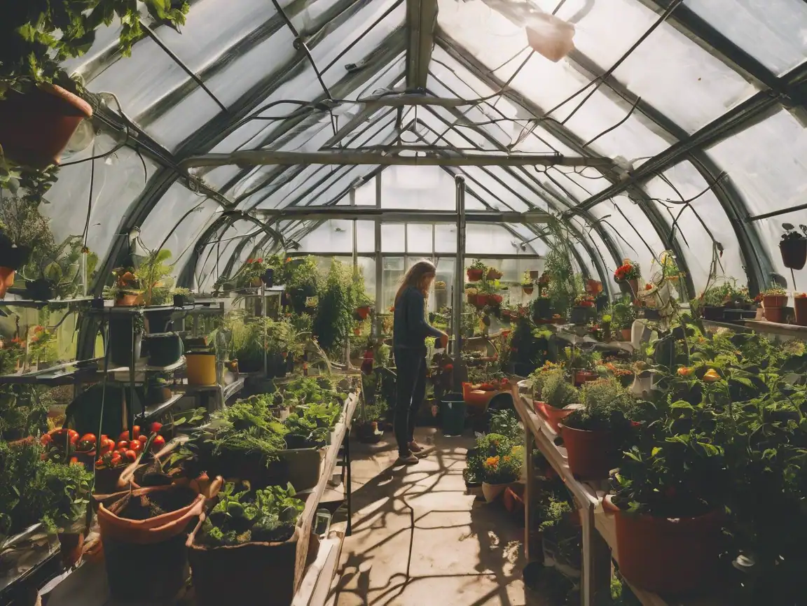 Bright greenhouse filled with thriving plants and vegetables for optimal growth, creating ideal conditions for gardening enthusiasts.