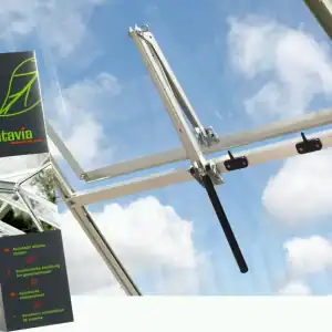 Aluminum greenhouse window opening mechanism with automatic system for optimal ventilation.
