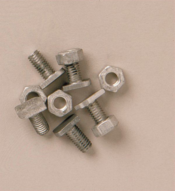 Threaded metal bolts and nuts for greenhouse assembly and structural support, essential components for sturdy greenhouses from A1 Greenhouses.