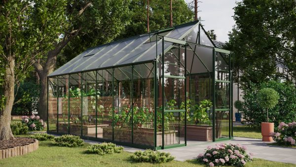 High-quality greenhouse for gardening and plant cultivation, featuring durable glass panels and sturdy metal frame, ideal for homeowners and horticulturists seeking optimal growing conditions.
